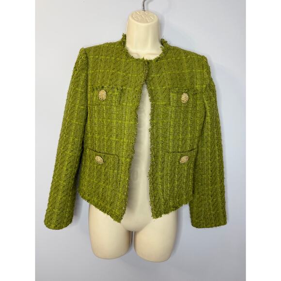 Mango Tweed Jacket with Jewel Buttons Green women's S Classic - Picture 5 of 13